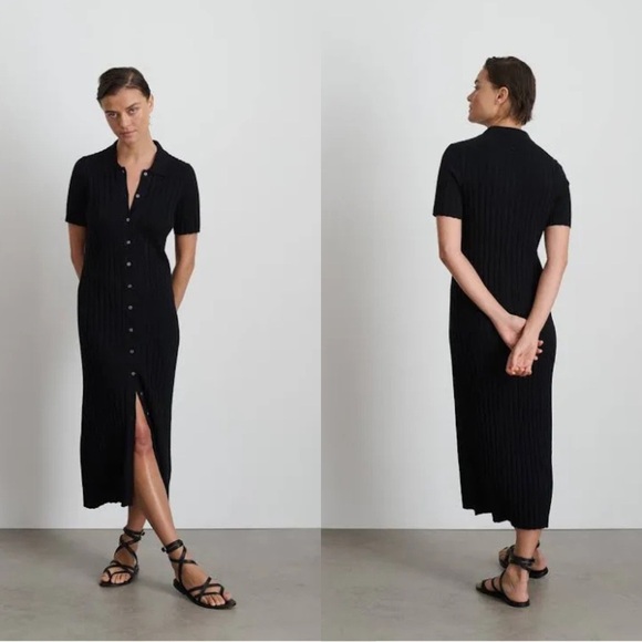 Alex Mill Alice Ribbed Sweater Dress Short Sleeve Black Large - Picture 1 of 5